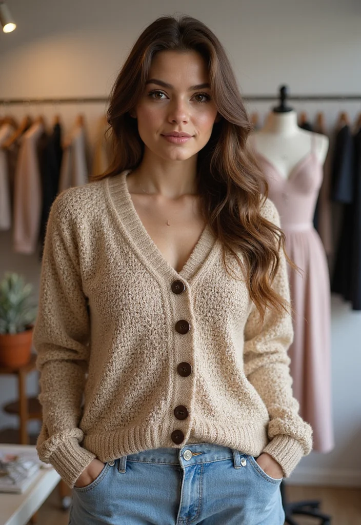 25 Cozy Outfits Created with Crochet Sweater Patterns (Free!) - 13. Button-Up Front Crochet Sweater