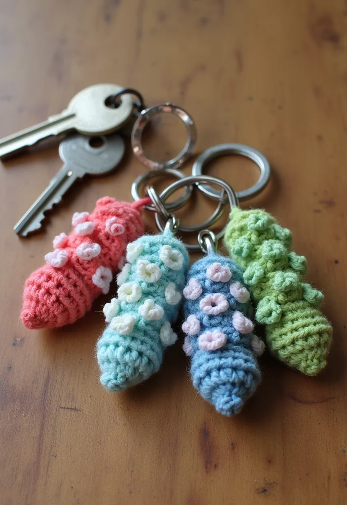 25 Elegant Designs Inspired by Lily of the Valley Crochet - 22. Crochet Keychains