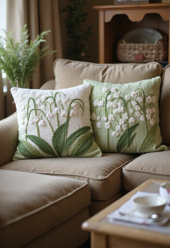 25 Elegant Designs Inspired by Lily of the Valley Crochet - 8. Flower-Themed Pillow Covers