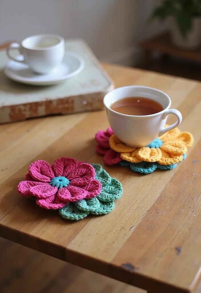 25 Floral Crafts Using Crochet Flowers: Free Patterns to Brighten Your Home - 2. Crochet Flower Coasters
