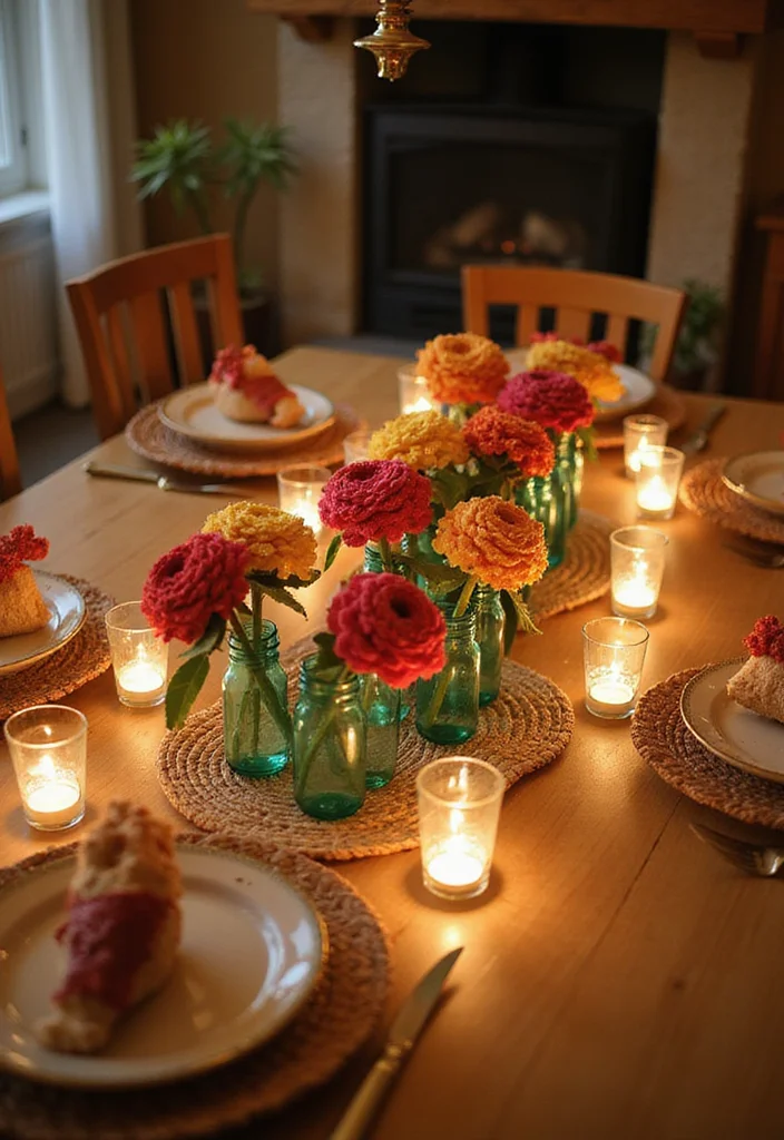 25 Floral Crafts Using Crochet Flowers: Free Patterns to Brighten Your Home - 6. Crochet Flower Table Decorations