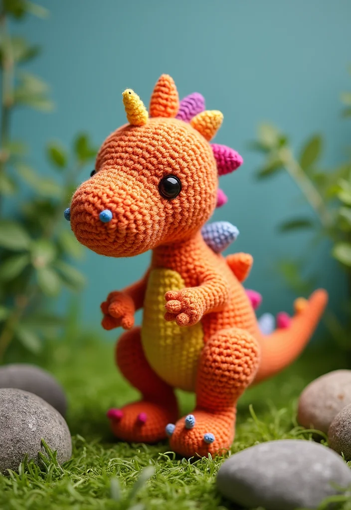 25 Soft Toys You Can Make with Crochet Teddy Bear Pattern Free - 9. Friendly Dinosaur