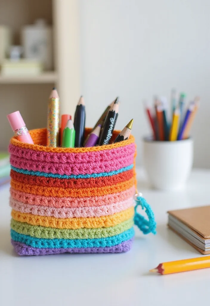 26 Beginner-Friendly Ideas with Easy Crochet Projects for Beginners - 25. Crochet Pencil Cases