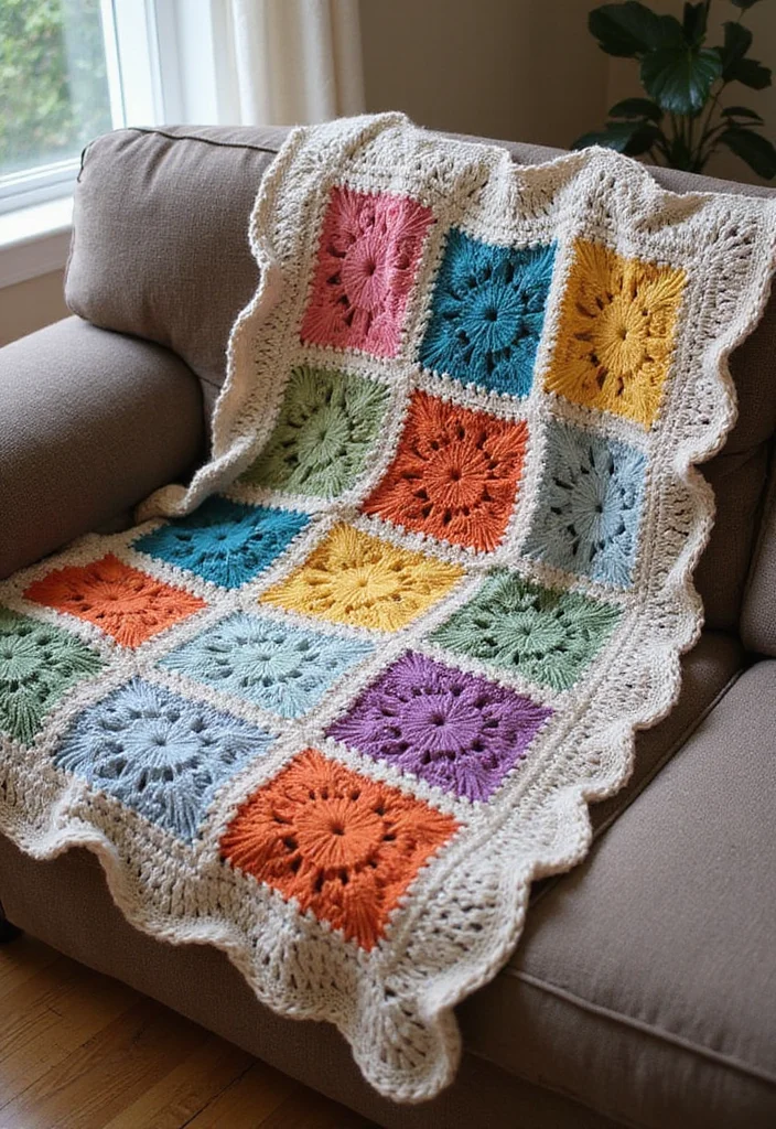 26 Colorful Designs Using Granny Square Crochet Pattern - 2. Cozy Throw Blanket