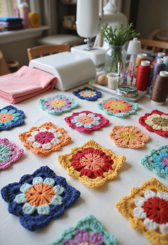 26 Colorful Designs Using Granny Square Crochet Pattern - 20. Granny Square Appliqués