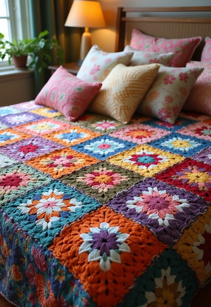26 Colorful Designs Using Granny Square Crochet Pattern - 21. Granny Square Quilt