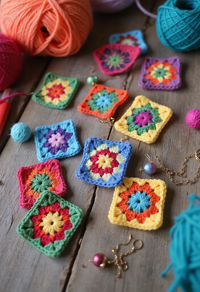 26 Colorful Designs Using Granny Square Crochet Pattern - 22. Granny Square Jewelry