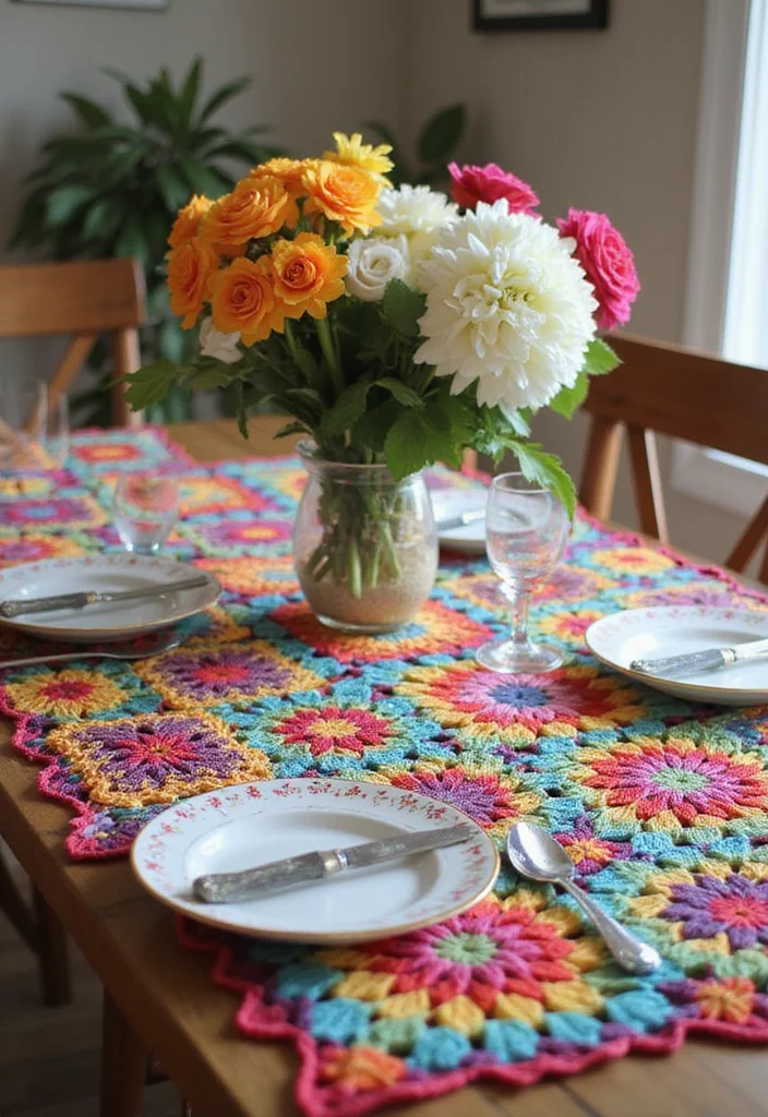 26 Colorful Designs Using Granny Square Crochet Pattern - 3. Chic Table Runner