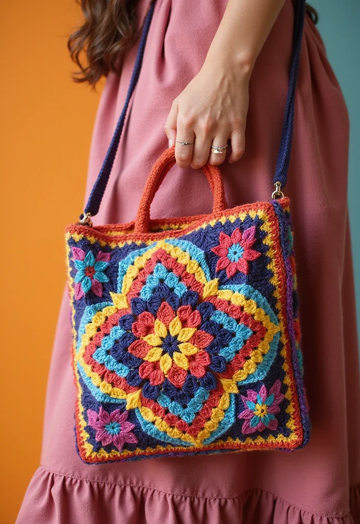 26 Colorful Designs Using Granny Square Crochet Pattern - 6. Stylish Bag