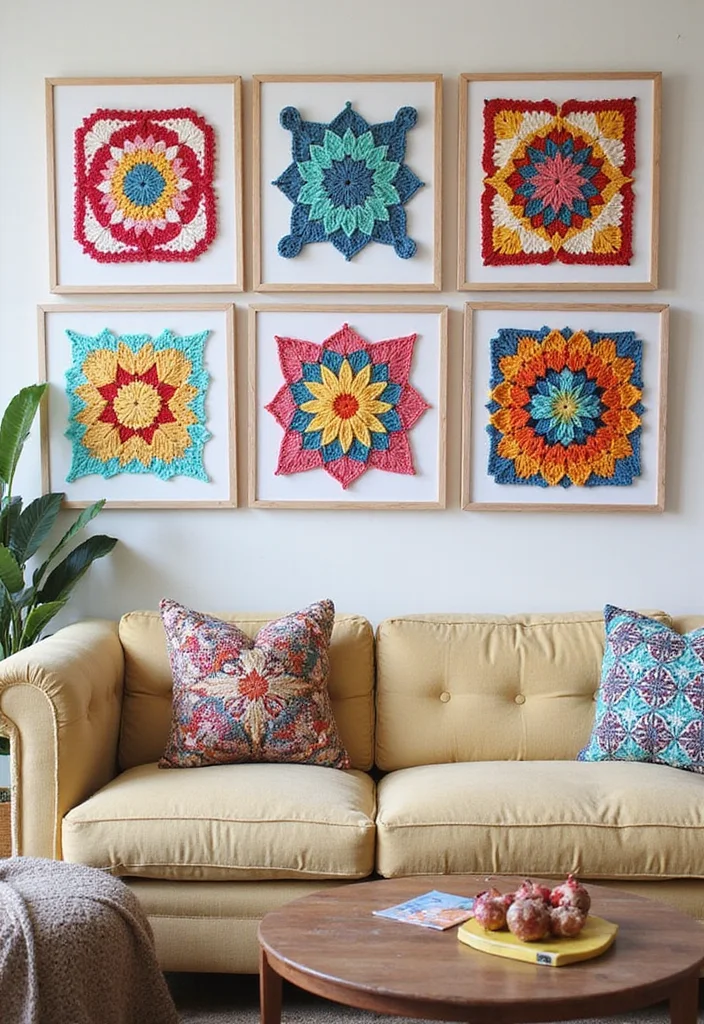 26 Colorful Designs Using Granny Square Crochet Pattern - 8. Elegant Wall Art