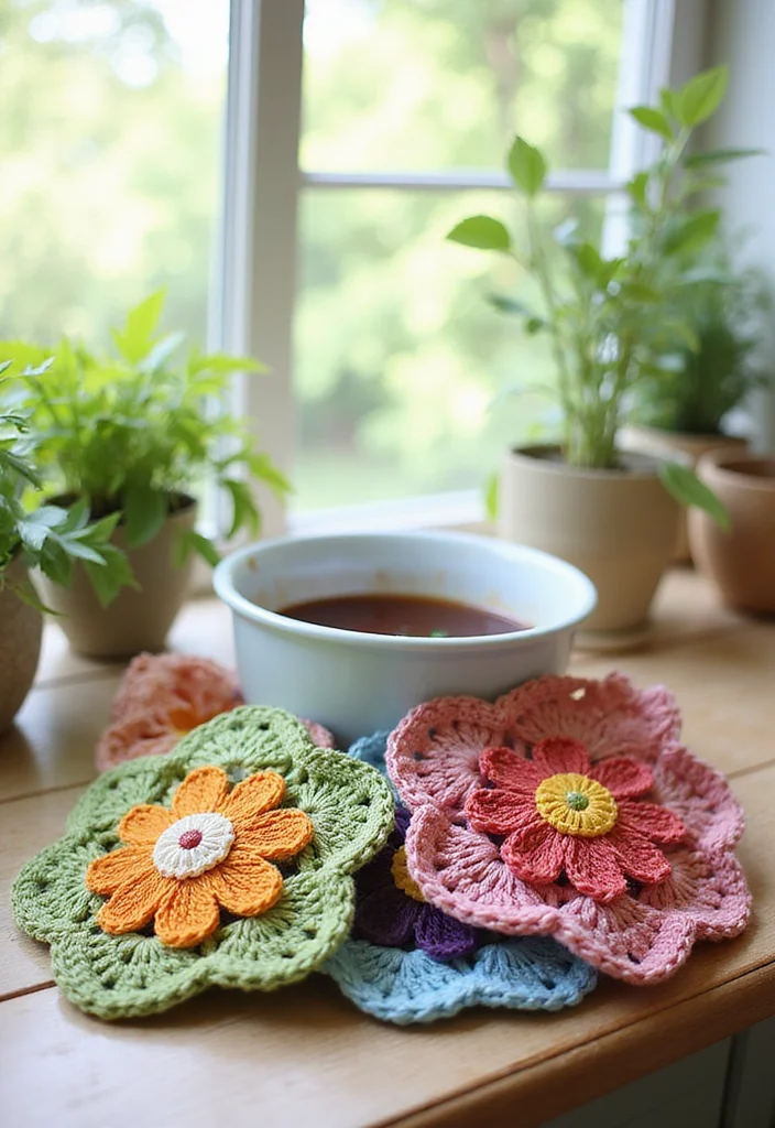 26 Creative Kitchen Ideas Using Crochet Pot Holders: Free Patterns to Brighten Up Your Space - 18. Flower Appliqué Pot Holders