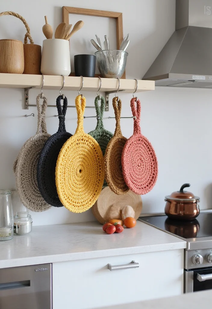 26 Creative Kitchen Ideas Using Crochet Pot Holders: Free Patterns to Brighten Up Your Space - 5. Stylish Hanging Pot Holders