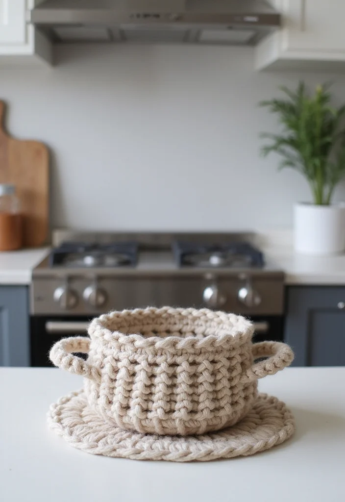 26 Creative Kitchen Ideas Using Crochet Pot Holders: Free Patterns to Brighten Up Your Space - 9. Modern Minimalist Pot Holders