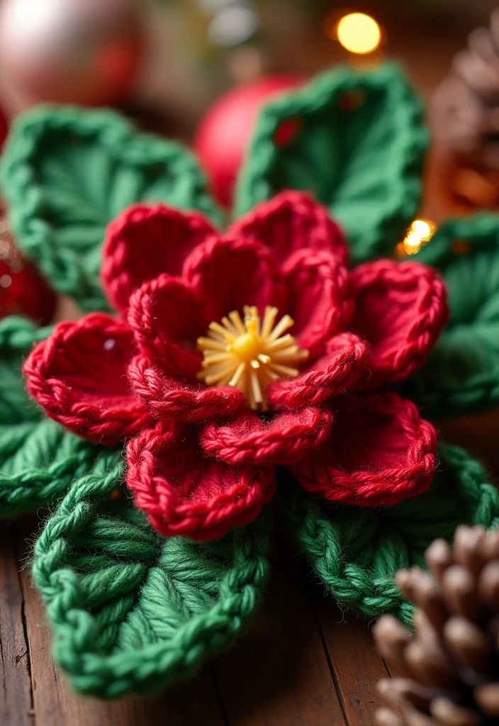26 Floral Designs to Learn How to Crochet a Flower Easily - 8. Festive Christmas Flower