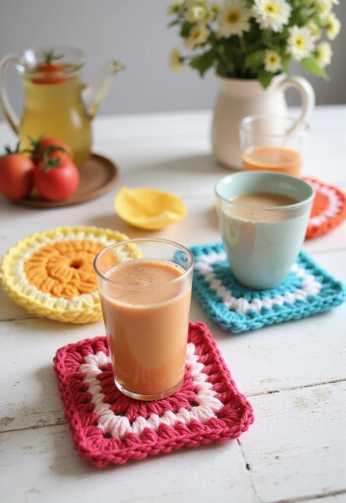 26 Inspiring Designs Using Crochet Granny Square Blankets - 12. DIY Granny Square Coasters