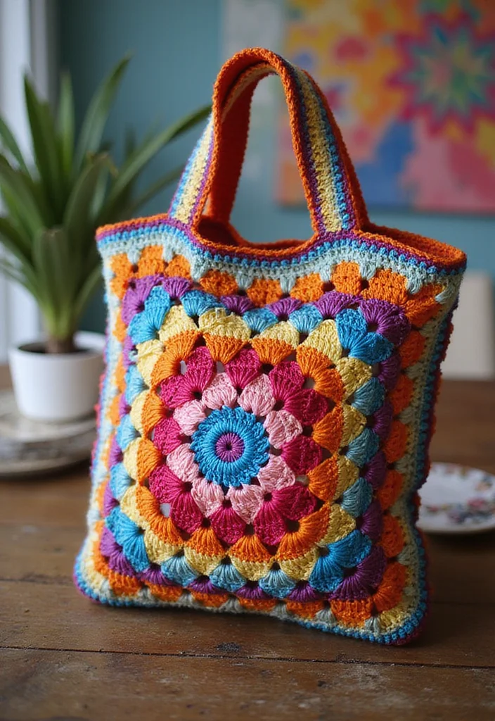 26 Inspiring Designs Using Crochet Granny Square Blankets - 25. Fashionable Tote Bag