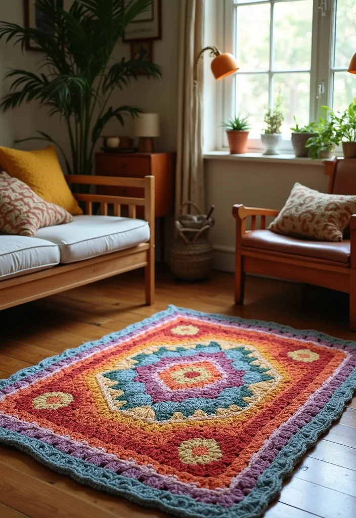 26 Inspiring Designs Using Crochet Granny Square Blankets - 6. Color-Block Rug