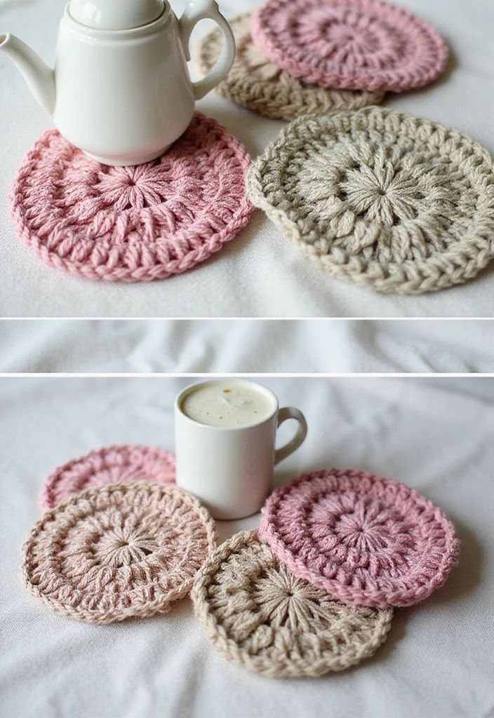 27 Home Décor Ideas with Crochet Coasters: Free Pattern Included! - 12. Textured Stitches Coasters
