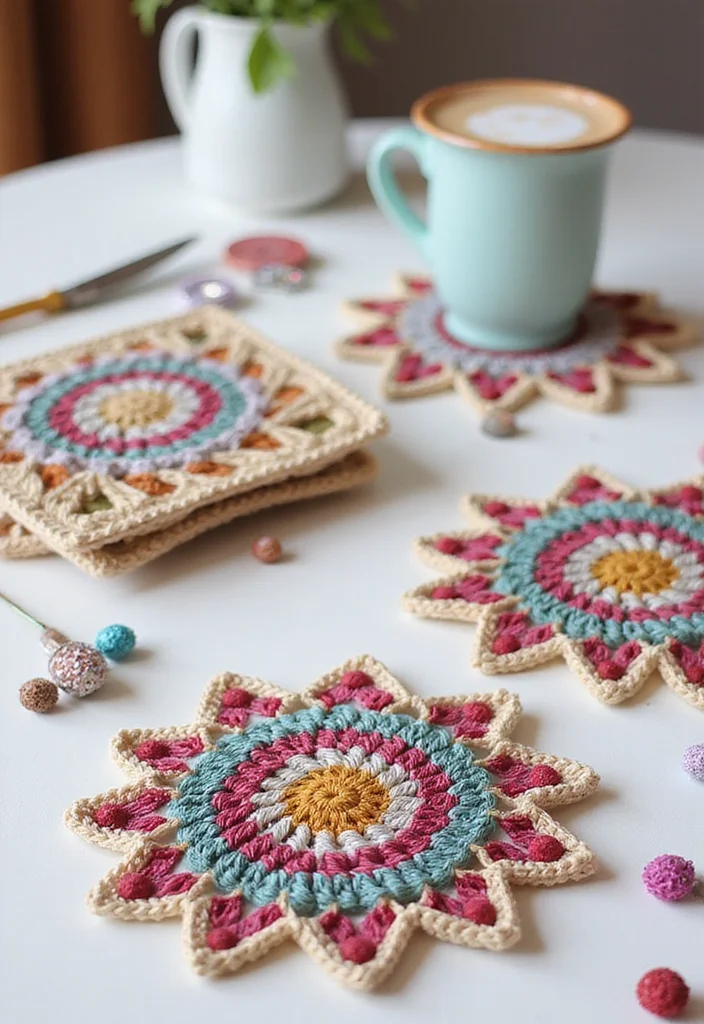 27 Home Décor Ideas with Crochet Coasters: Free Pattern Included! - 14. Crochet Coasters with Beads