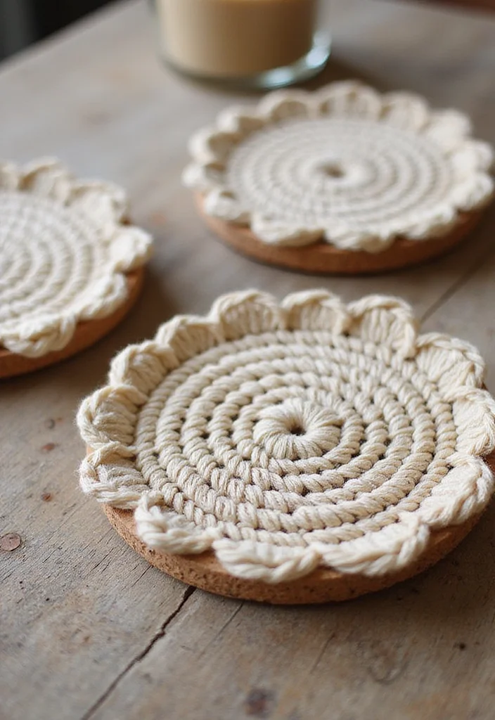 27 Home Décor Ideas with Crochet Coasters: Free Pattern Included! - 19. Cork and Crochet Combo