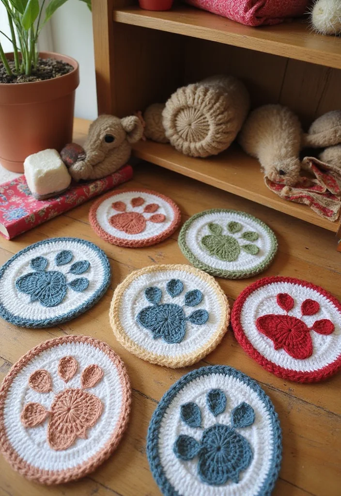 27 Home Décor Ideas with Crochet Coasters: Free Pattern Included! - 20. Crochet Coasters for Pet Lovers