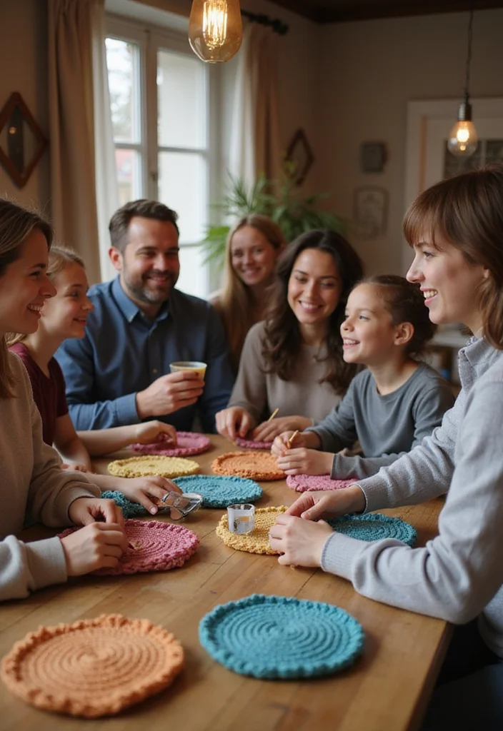27 Home Décor Ideas with Crochet Coasters: Free Pattern Included! - 25. Family Themed Crochet Coasters