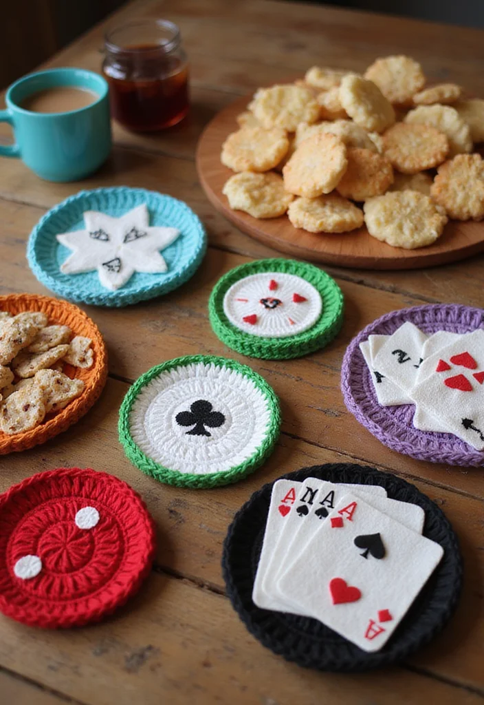 27 Home Décor Ideas with Crochet Coasters: Free Pattern Included! - 27. Functional and Fun: Game Coasters
