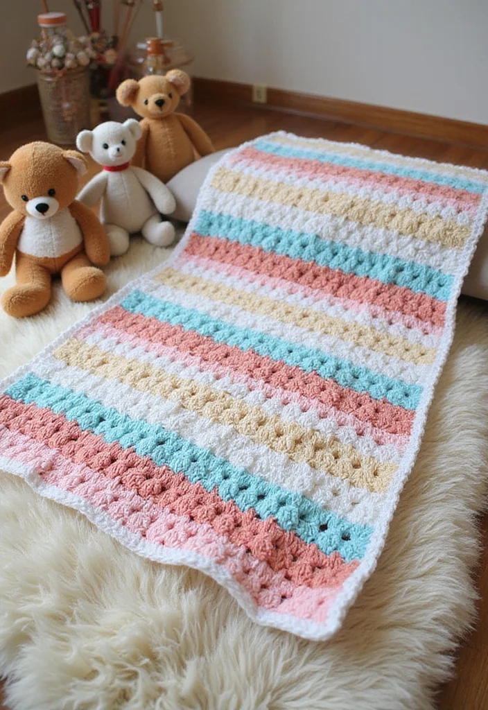 27 Inspiring Designs Using Easy Crochet Baby Blanket Free Pattern - 2. Striped Delight