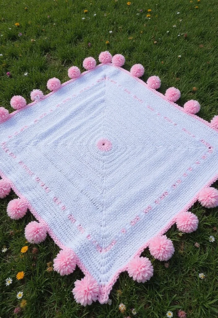 27 Inspiring Designs Using Easy Crochet Baby Blanket Free Pattern - 23. Pom-Pom Edges