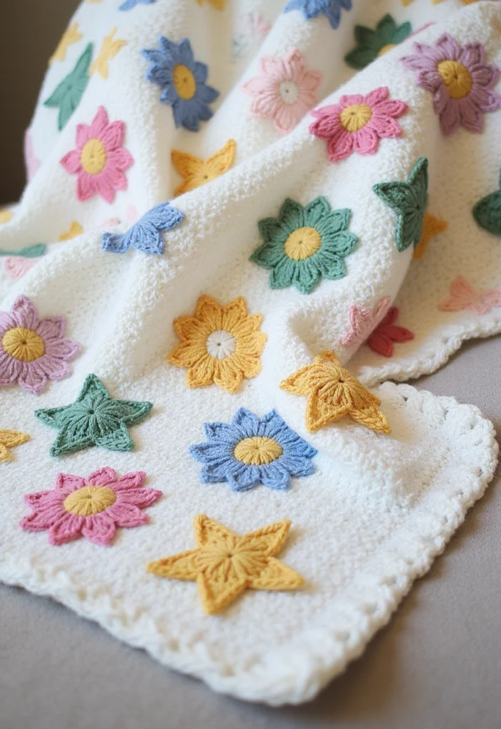 27 Inspiring Designs Using Easy Crochet Baby Blanket Free Pattern - 25. Easy Blanket with Appliqués