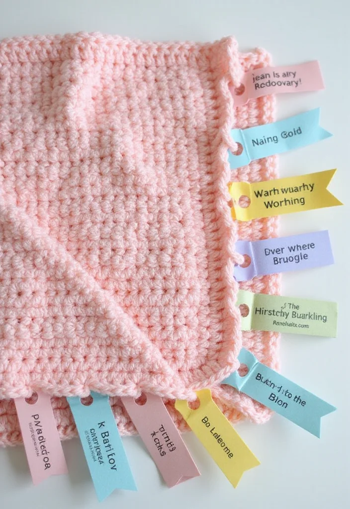 27 Inspiring Designs Using Easy Crochet Baby Blanket Free Pattern - 26. Baby Blanket with Message Tags