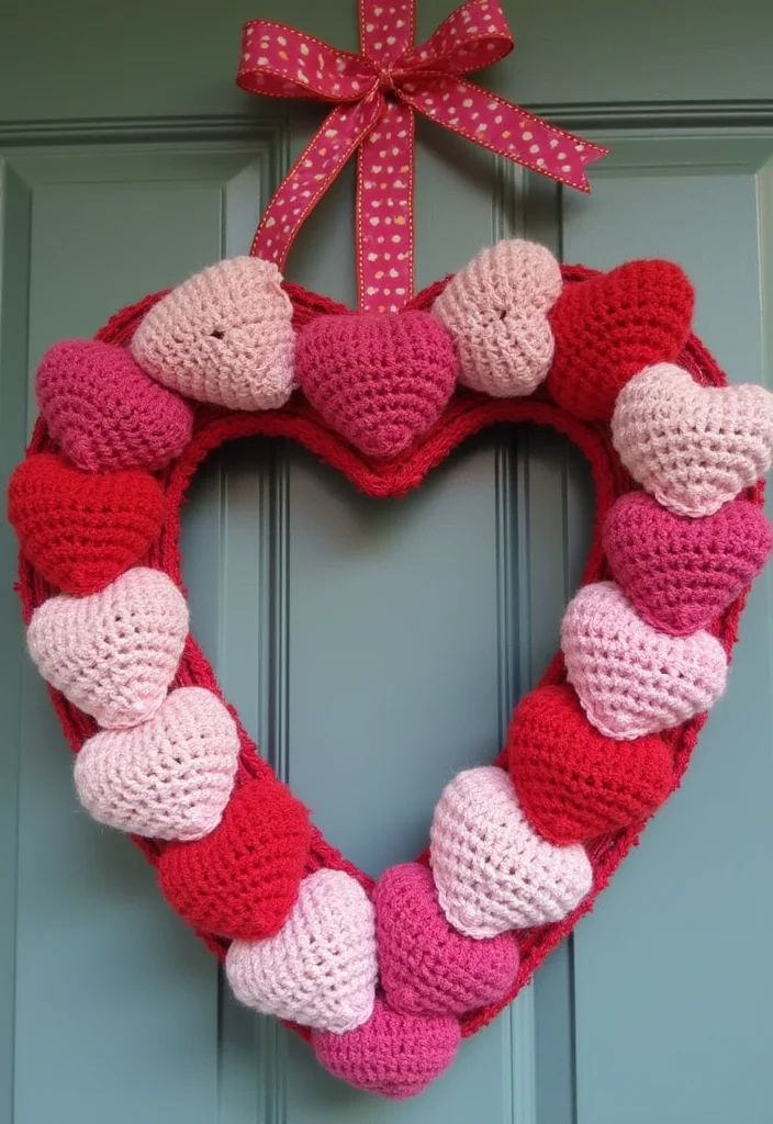 27 Sweet Craft Ideas to Learn How to Crochet a Heart - 12. Heart Wreath