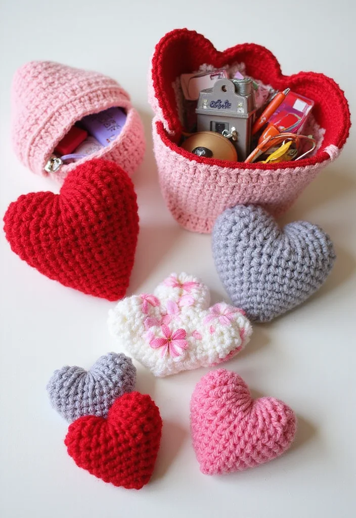 27 Sweet Craft Ideas to Learn How to Crochet a Heart - 14. Heart Pouches