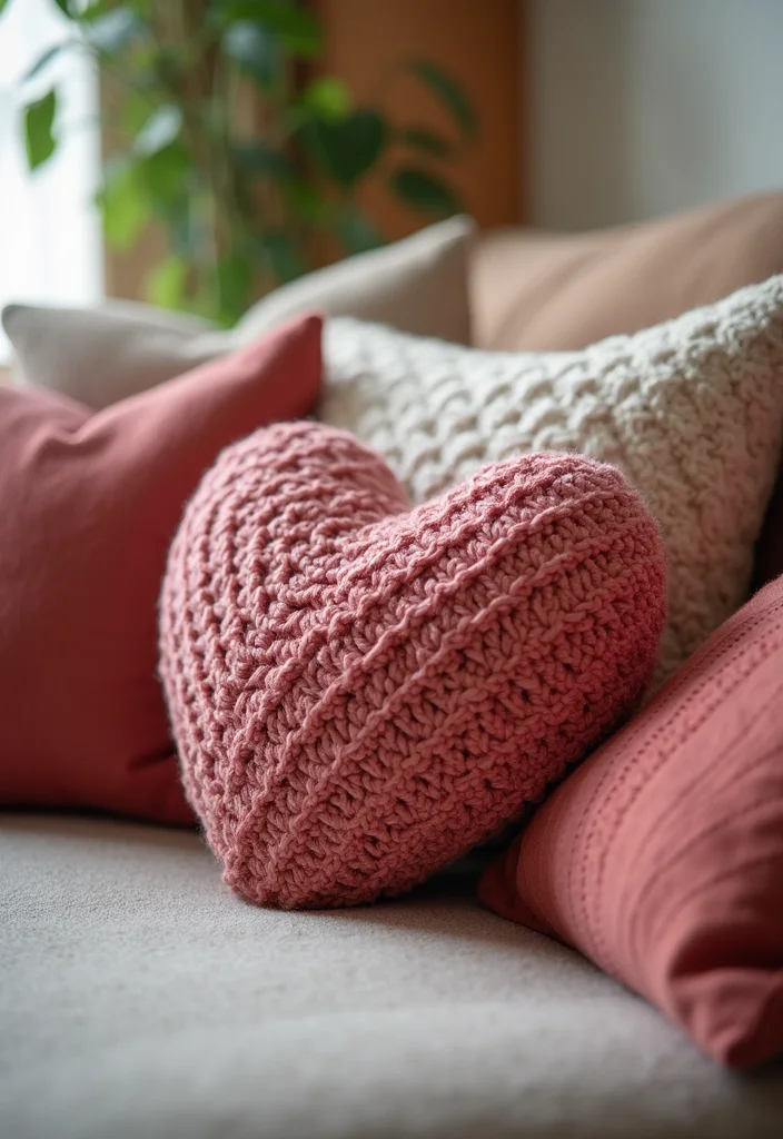 27 Sweet Craft Ideas to Learn How to Crochet a Heart - 17. Crochet Heart Pillow