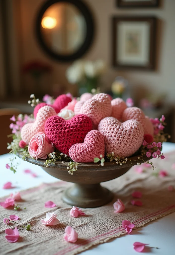 27 Sweet Craft Ideas to Learn How to Crochet a Heart - 25. Heart Table Centerpiece