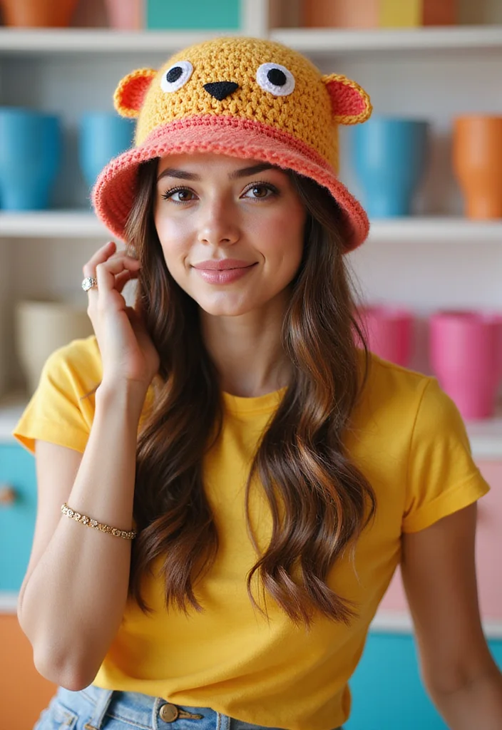 27 Trendy Accessories Using Crochet Bucket Hat Free Pattern - 18. Playful Themes