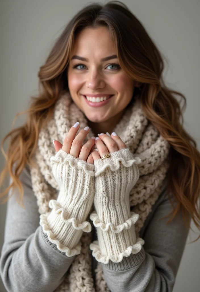 27 Winter Makes Using Crochet Fingerless Gloves: Free Patterns - 13. Cozy Ruffle Edge Gloves