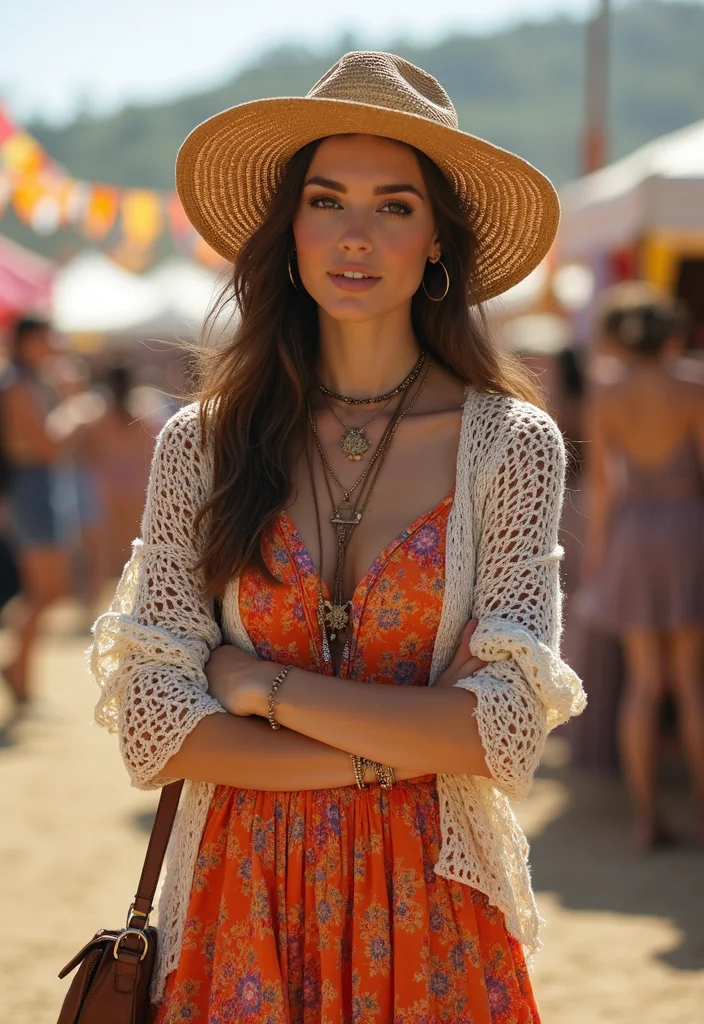 28 Stylish Outfits Using Crochet Cardigan Patterns: Embrace Sustainable Fashion - 1. Bohemian Chic with a Long Maxi Dress