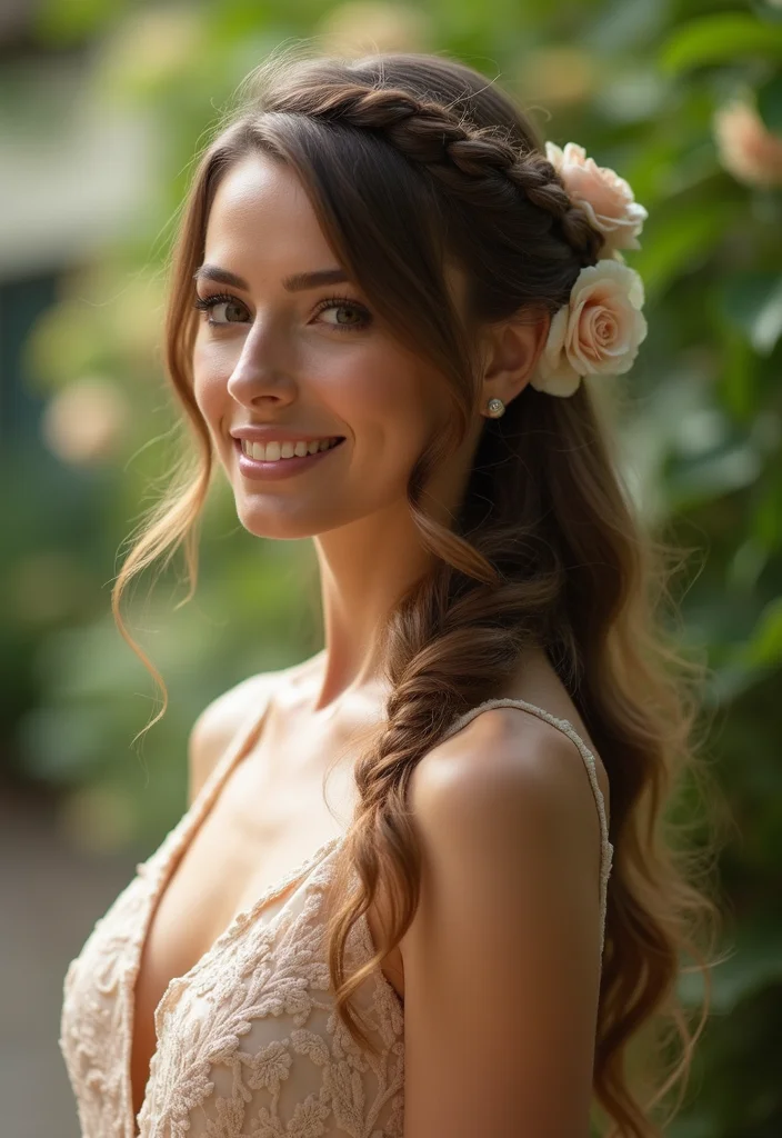 28 Trendy Looks Featuring Half Braids Half Crochet Hairstyles - 25. Classic Half Braid with Side Accessory