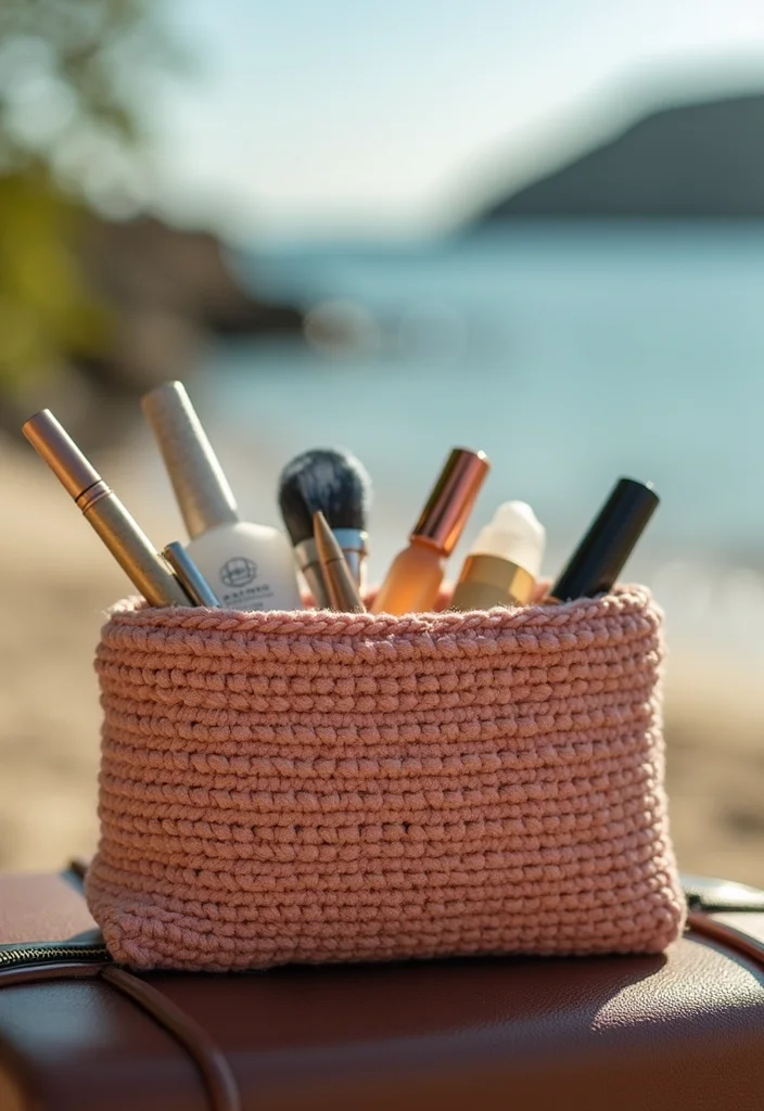28 Useful Accessories from Crochet Bag Patterns - Free! - 24. Travel Makeup Bag
