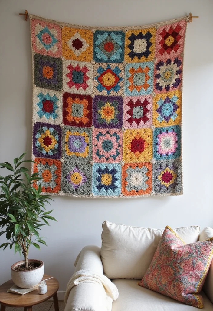 28 Visual Tutorials Inspired by Granny Square Crochet Pattern Diagram - 2. Granny Square Wall Hanging