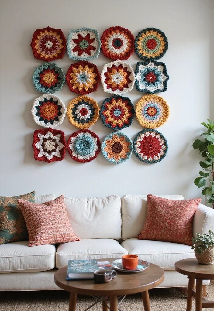 28 Visual Tutorials Inspired by Granny Square Crochet Pattern Diagram - 21. Granny Square Wall Art