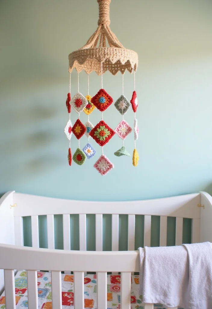 28 Visual Tutorials Inspired by Granny Square Crochet Pattern Diagram - 22. Granny Square Baby Mobile