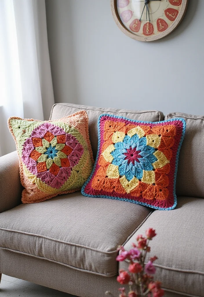 28 Visual Tutorials Inspired by Granny Square Crochet Pattern Diagram - 4. Decorative Granny Square Pillow Covers
