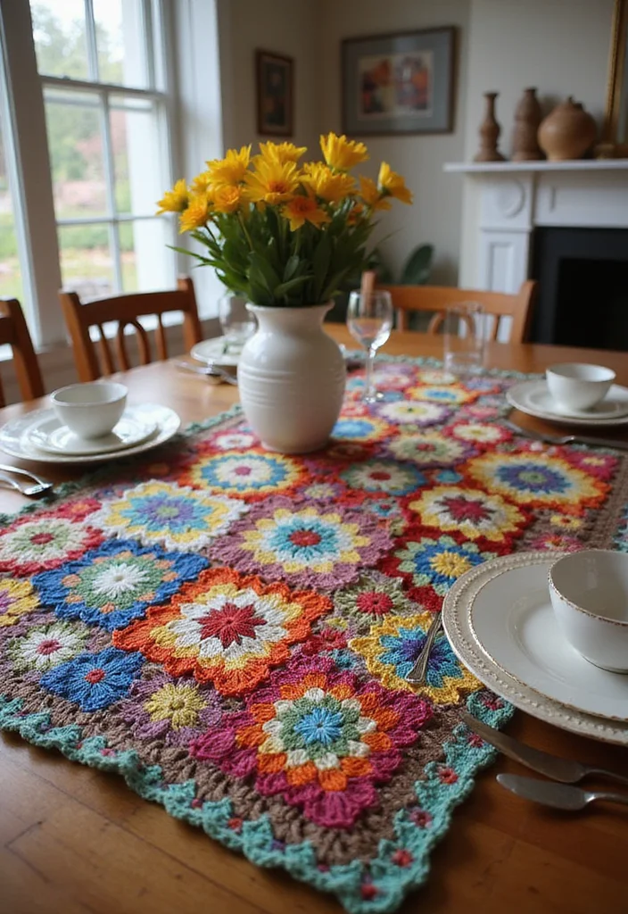 28 Visual Tutorials Inspired by Granny Square Crochet Pattern Diagram - 5. Granny Square Table Runner
