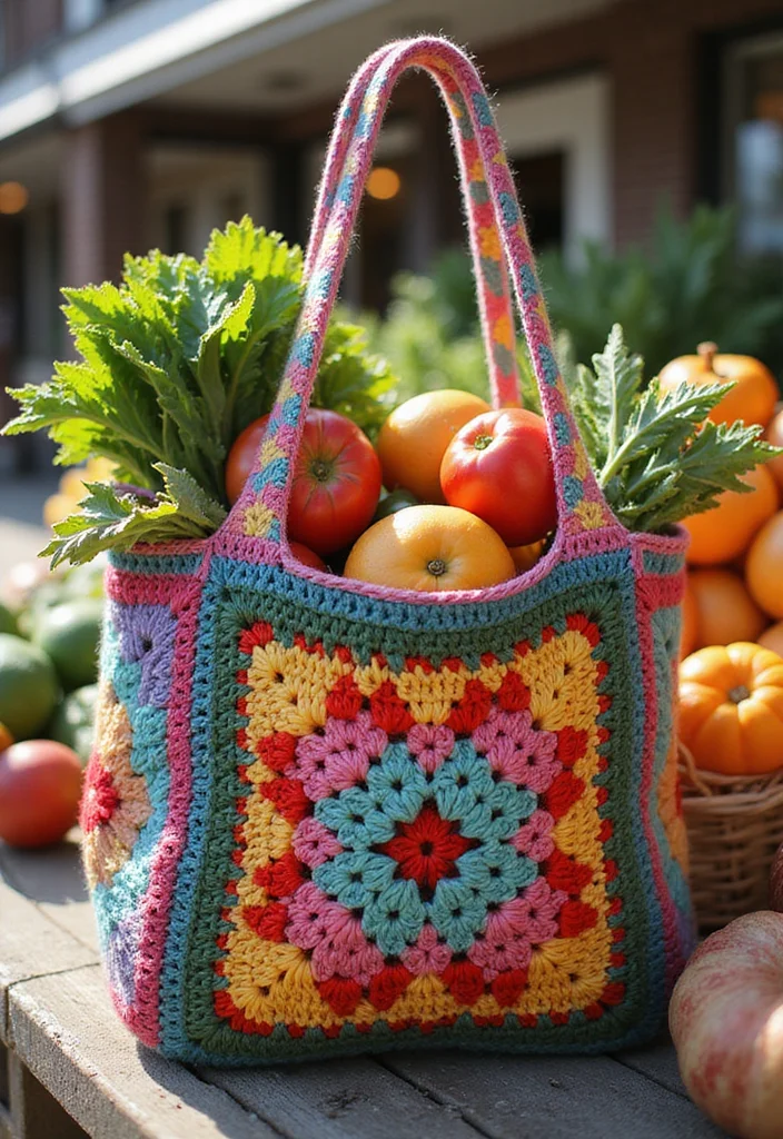 28 Visual Tutorials Inspired by Granny Square Crochet Pattern Diagram - 7. Granny Square Tote Bag