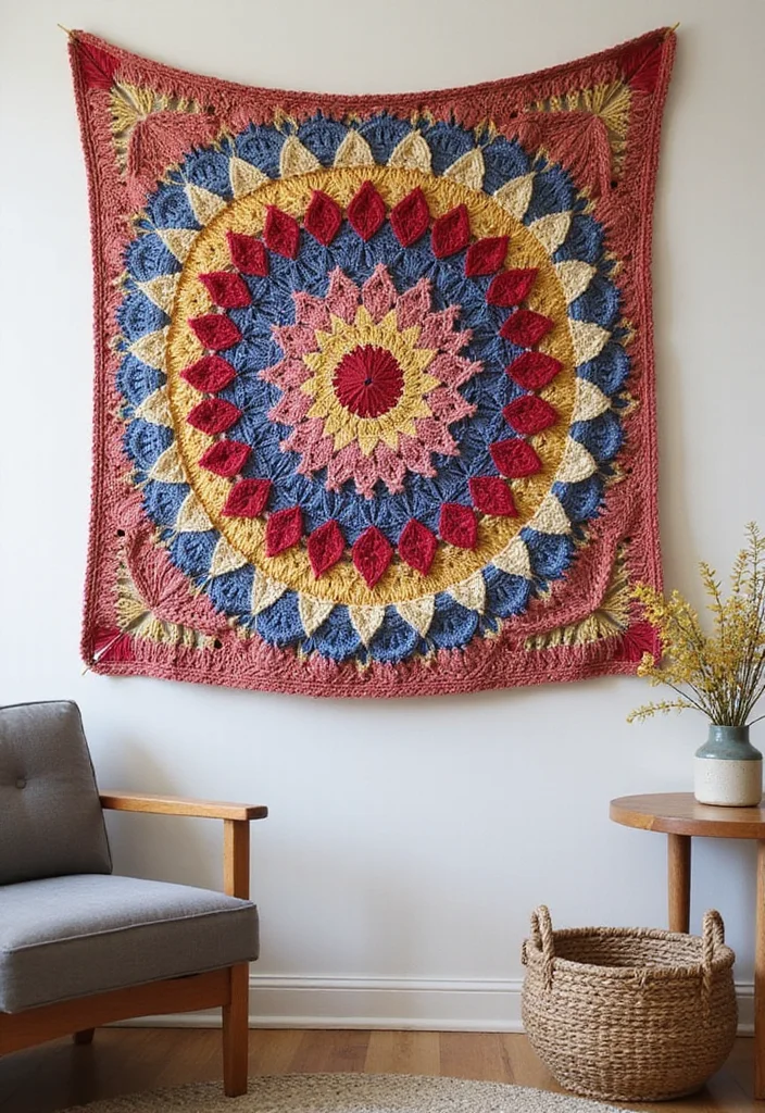 29 Artistic Designs Using Crochet Tapestry Pattern Free Charts - 1. Colorful Tapestry Wall Hanging