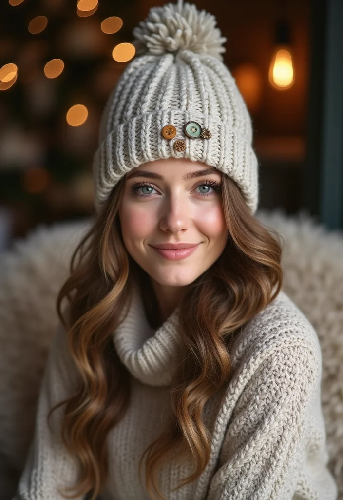 29 Cozy Winter Looks Using Crochet Beanie Patterns: Free DIY Crochet Ideas - 15. Beanie with Buttons