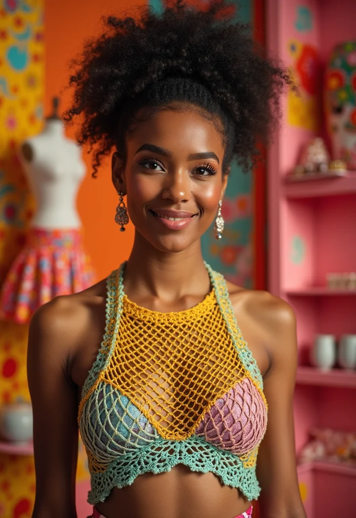 29 Cute Outfit Ideas from Crochet Doll Clothes Free Patterns - 14. Funky Fishnet Top