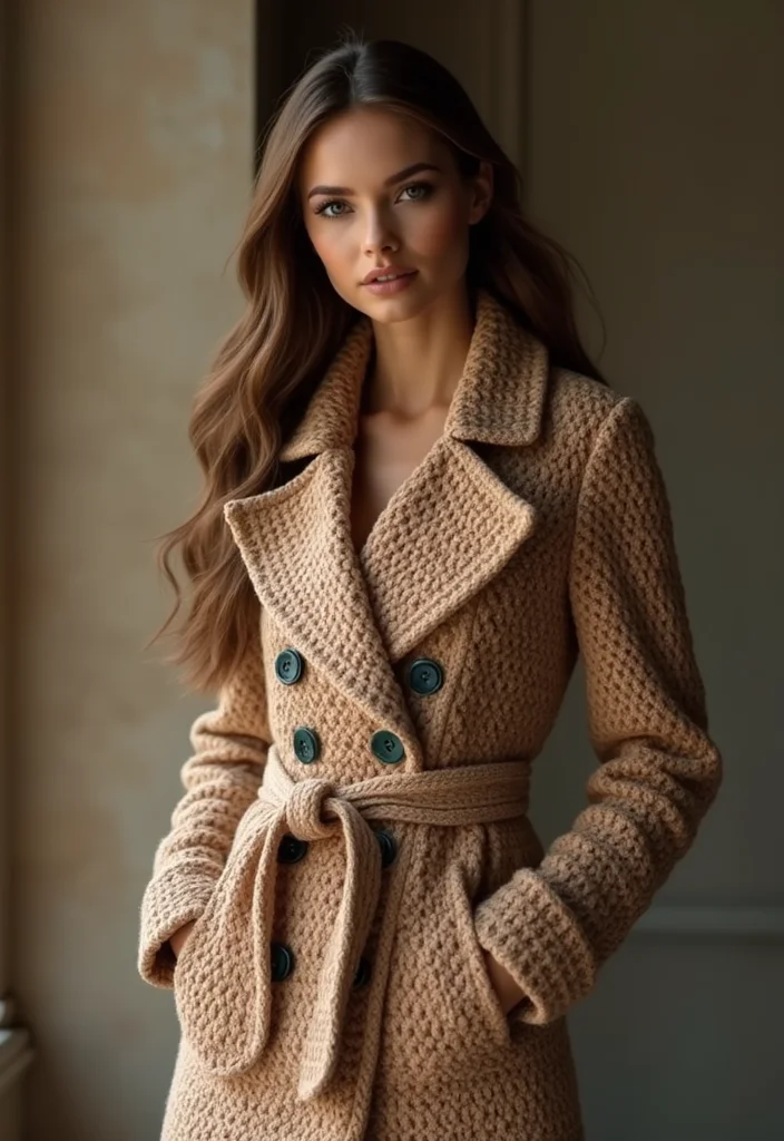 29 Cute Outfit Ideas from Crochet Doll Clothes Free Patterns - 20. Classic Trench Coat